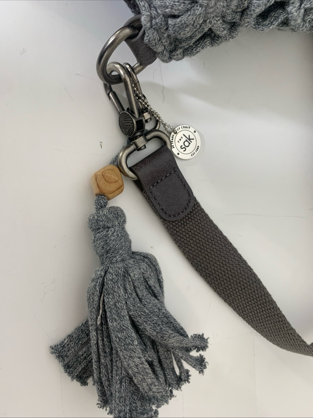 Sak Helena Crochet Circle Handle Crossbody Tortoise Shell Ring Top Handle Gray - Picture 4 of 15